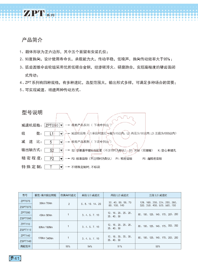 ZPT精密行星減速機參數(shù)