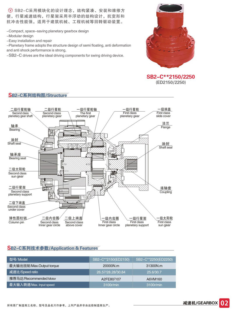 SB2-C-2150液壓行星減速機(jī)參數(shù)